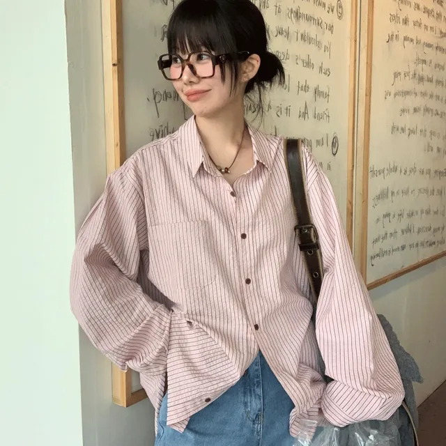 berry stripe over shirt (pink)