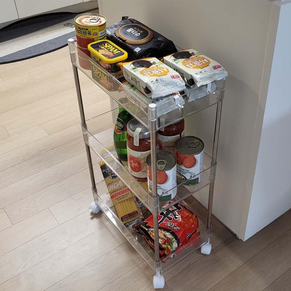 일상드로우 틈새선반 이동식트롤리 세탁실 수납장 바퀴달린 세탁기 이동 틈새장 트레이 3단