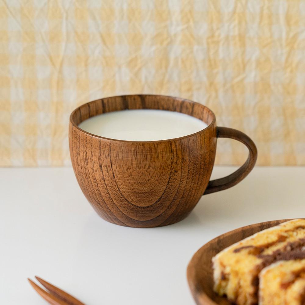 [쿠베르] 감성 우드 머그 컵, 카페 잔 나무 원목 소품 선반 인테리어 데코 촬영 오브제