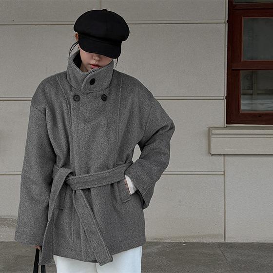 고고싱 [울52%🔥누빔안감/하프코트] 루셀 하이넥코트 (발마칸코트,겨울아우터,울하프코트,누빔코트,스트랩코트,벨트코트,겨울코트,오버핏코트,겨울하객룩,연말룩)