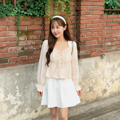 [긴팔ver/인기최고] 콩단추 리본 레이스 블라우스