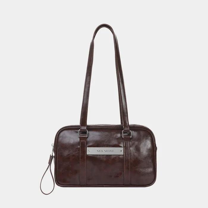 CRYSTAL LEATHER MINI BOSTON BAG_RED BROWN