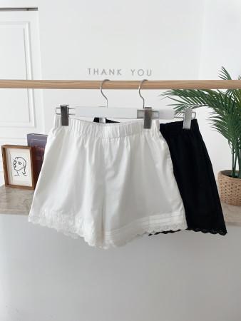 [무배]밸리카 레이스 밴딩 하이웨스트 와이드 반바지(2color)J-441