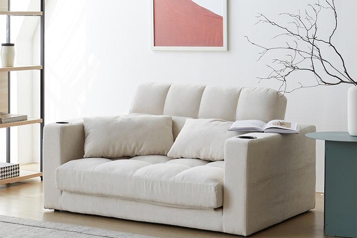 홈즈 양면 홈바형 생활발수 2인용 접이식 패브릭 소파베드(쿠션2개증정)