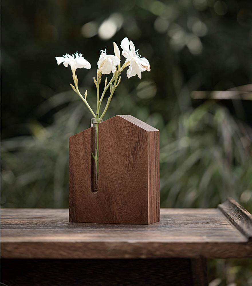 까사 월넛 원목 시험관 화병 한송이 수경 꽃병 인테리어 오브제