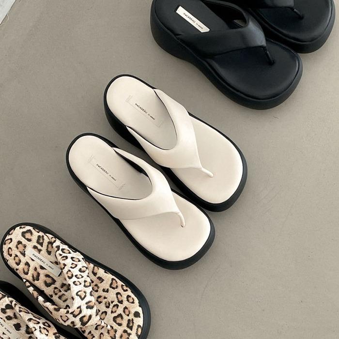 HS2028 통굽 쿠션 플랫폼 V쪼리 스트랩 슬리퍼 6cm