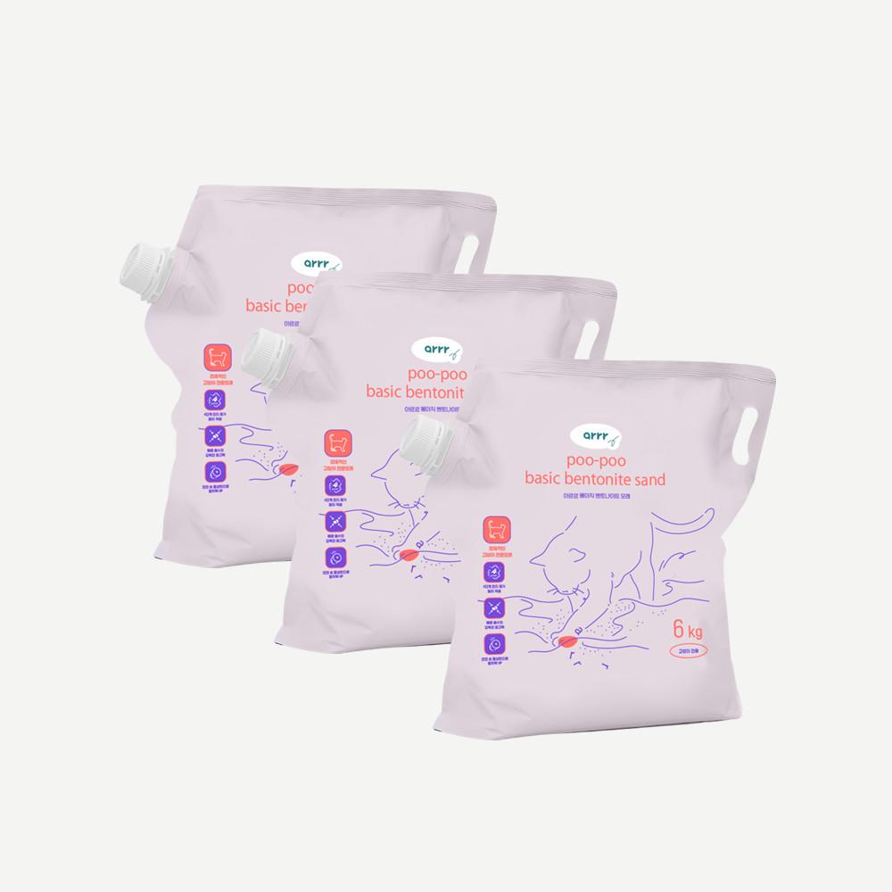 아르르 벤토나이트 모래 베이직 6kg 3개 SET 먼지없는 경제적인 고양이 벤토모래