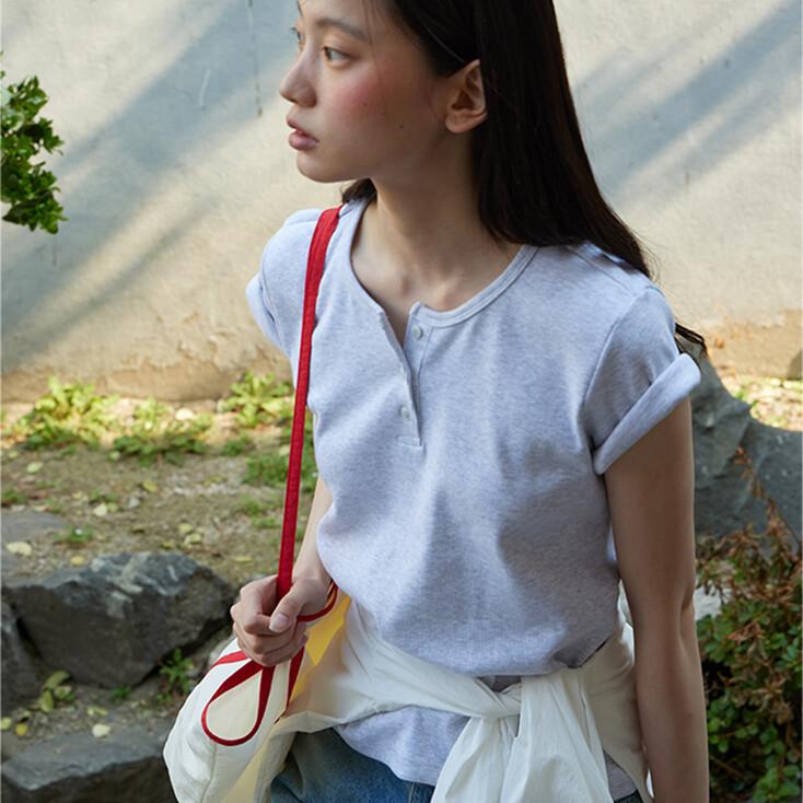 Henley Short Sleeve T-Shirt_LIGHT GREY