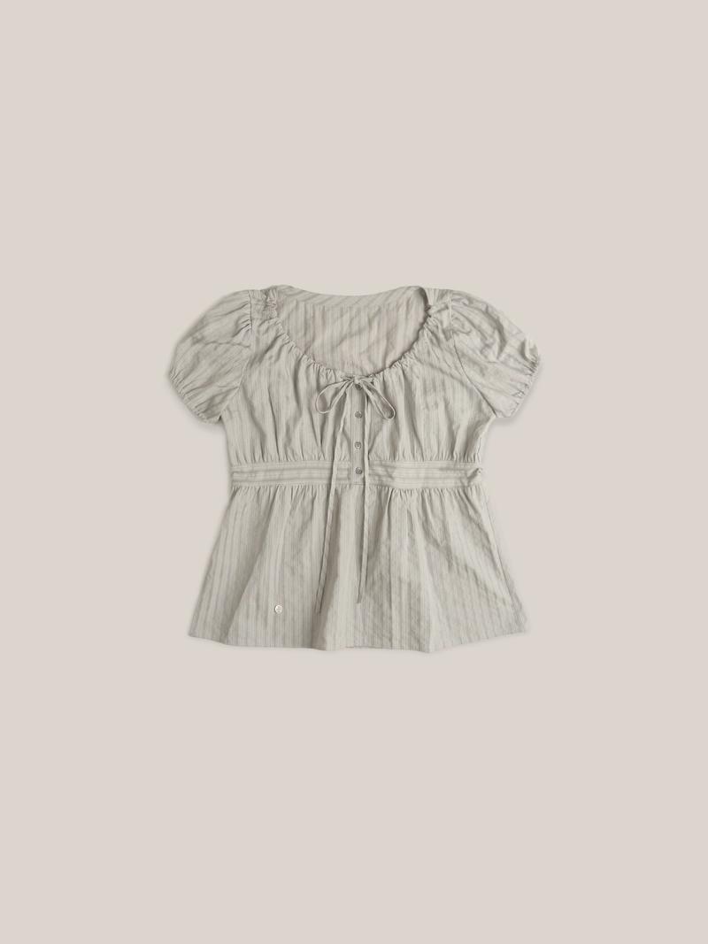 Ouro - STRIPE PUFF BLOUSE [ GRAY ]
