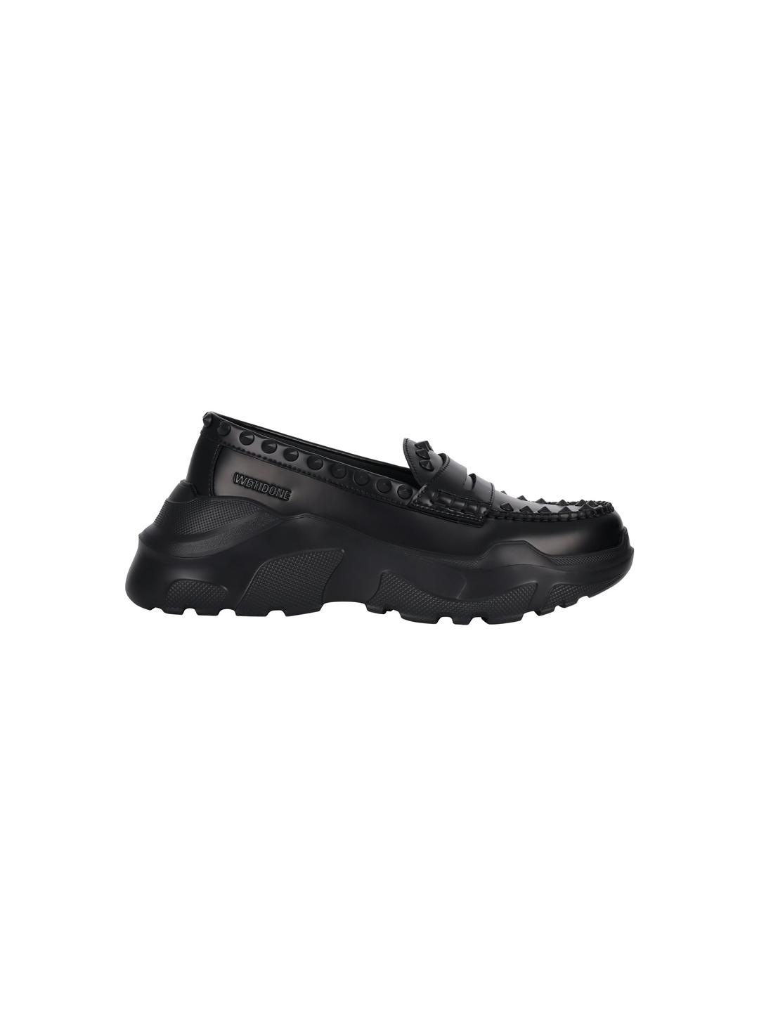 【AKIKOAOKI × WE11DONE】BLACK WOMENS MATTE BLACK STUDDED LOAFERS - 36