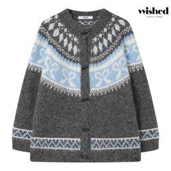 패턴 배색 더플 오버핏 니트 가디건 (WICDCD002)