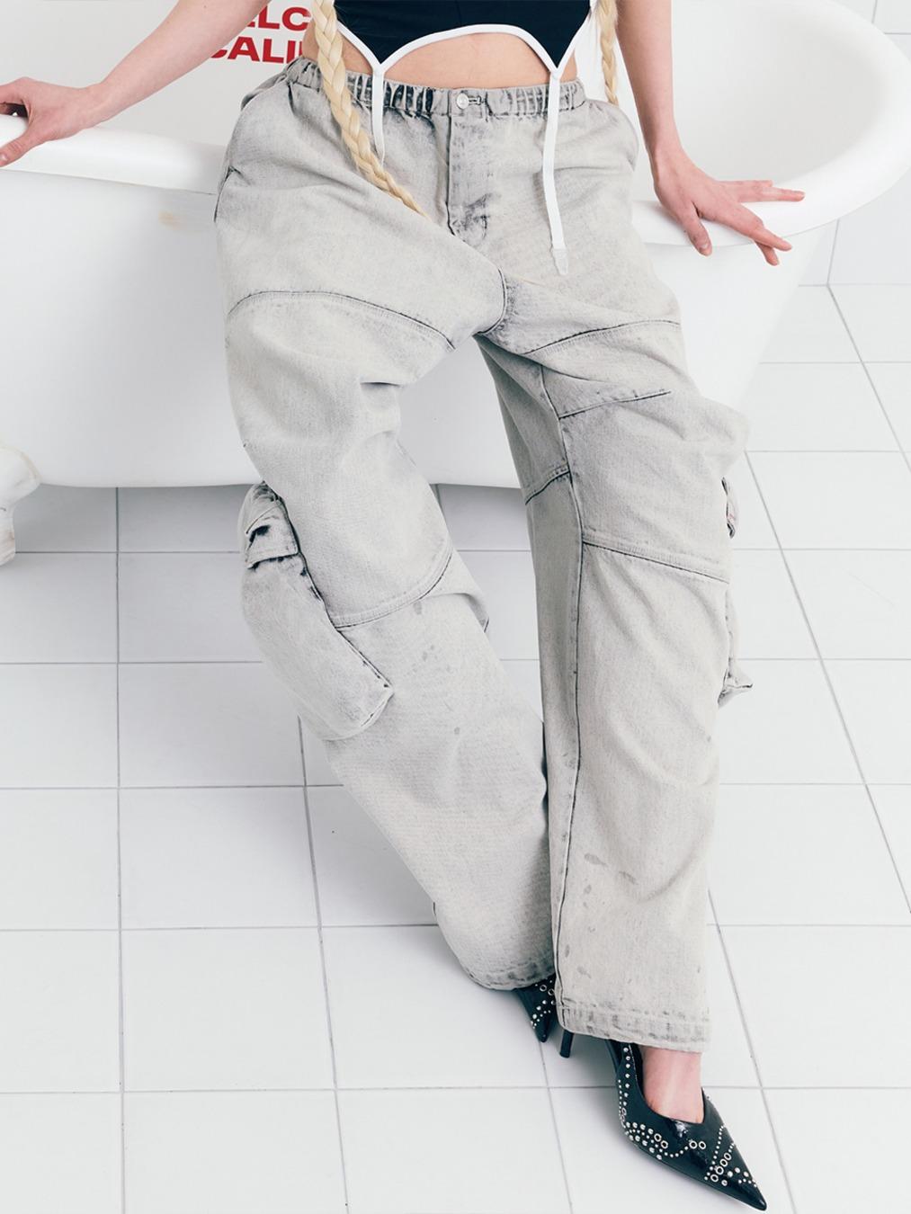 DENIM WASHING CARGO PANTS WHITE