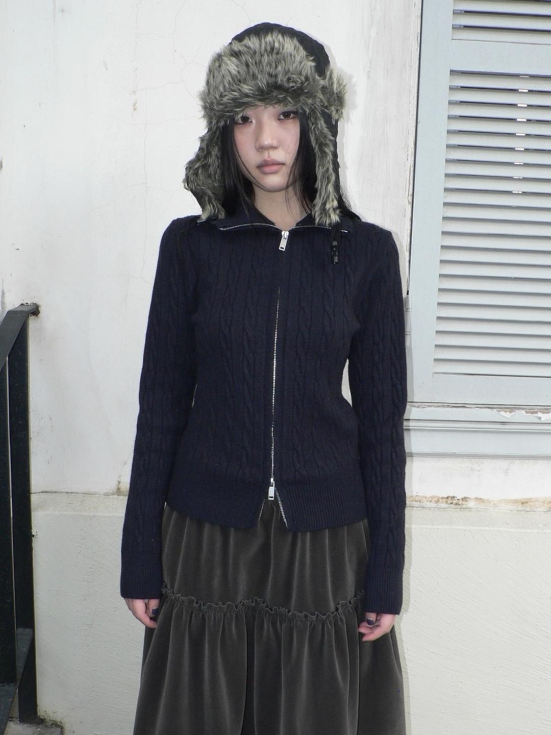 ang:project Heather Zip Cable Knit Top (2color)