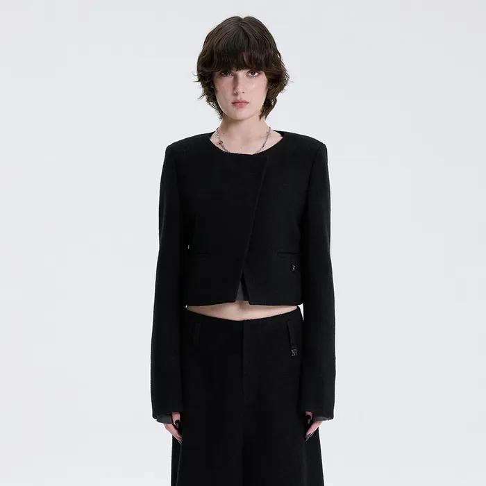 Crop Tweed Set-up Jacket [ Black ]