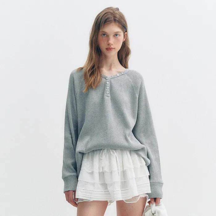 [15차] BUTTON BOXY WAFFLE T-SHIRT_TT5S214