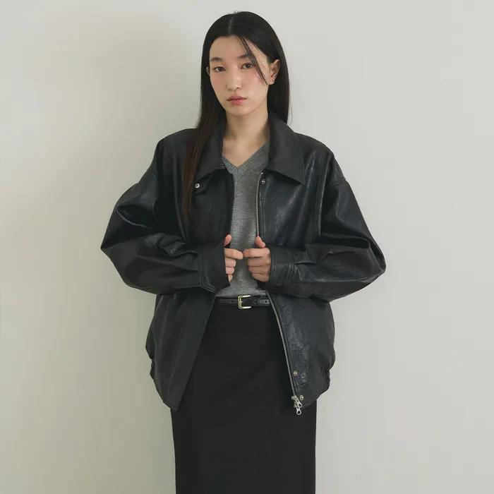 over fit leather blouson jacket-black [4/10 부터 순차 발송]