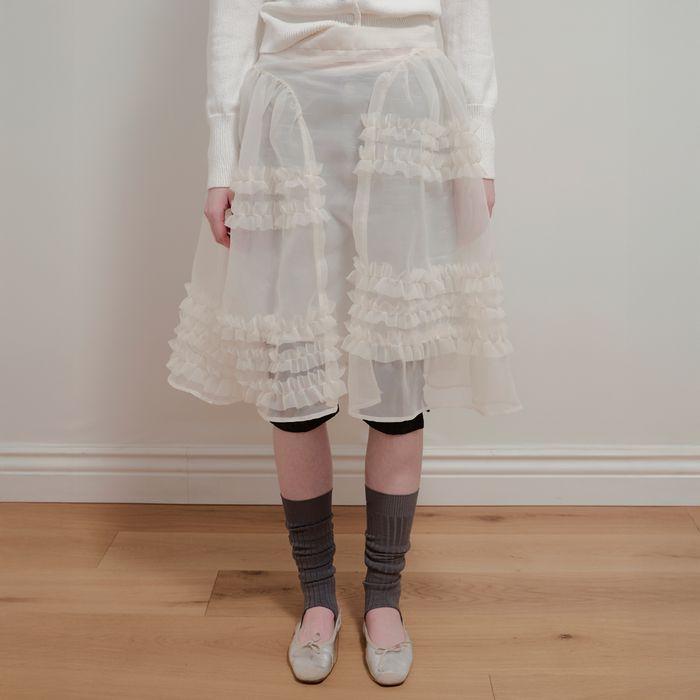 ORGANZA FRILL LAYERED SKIRT - CREAM