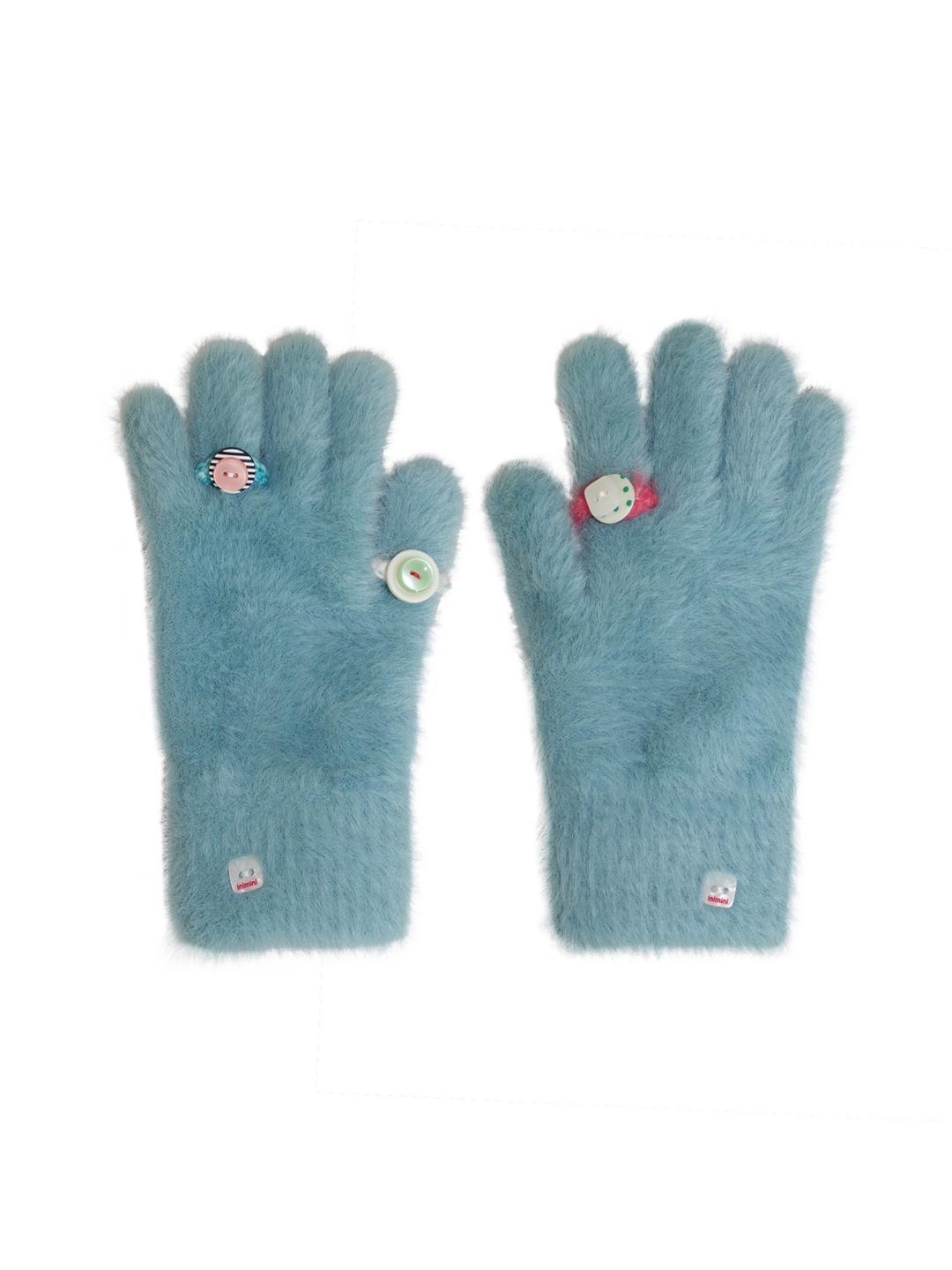 Knit button rings gloves (cobalt blue)