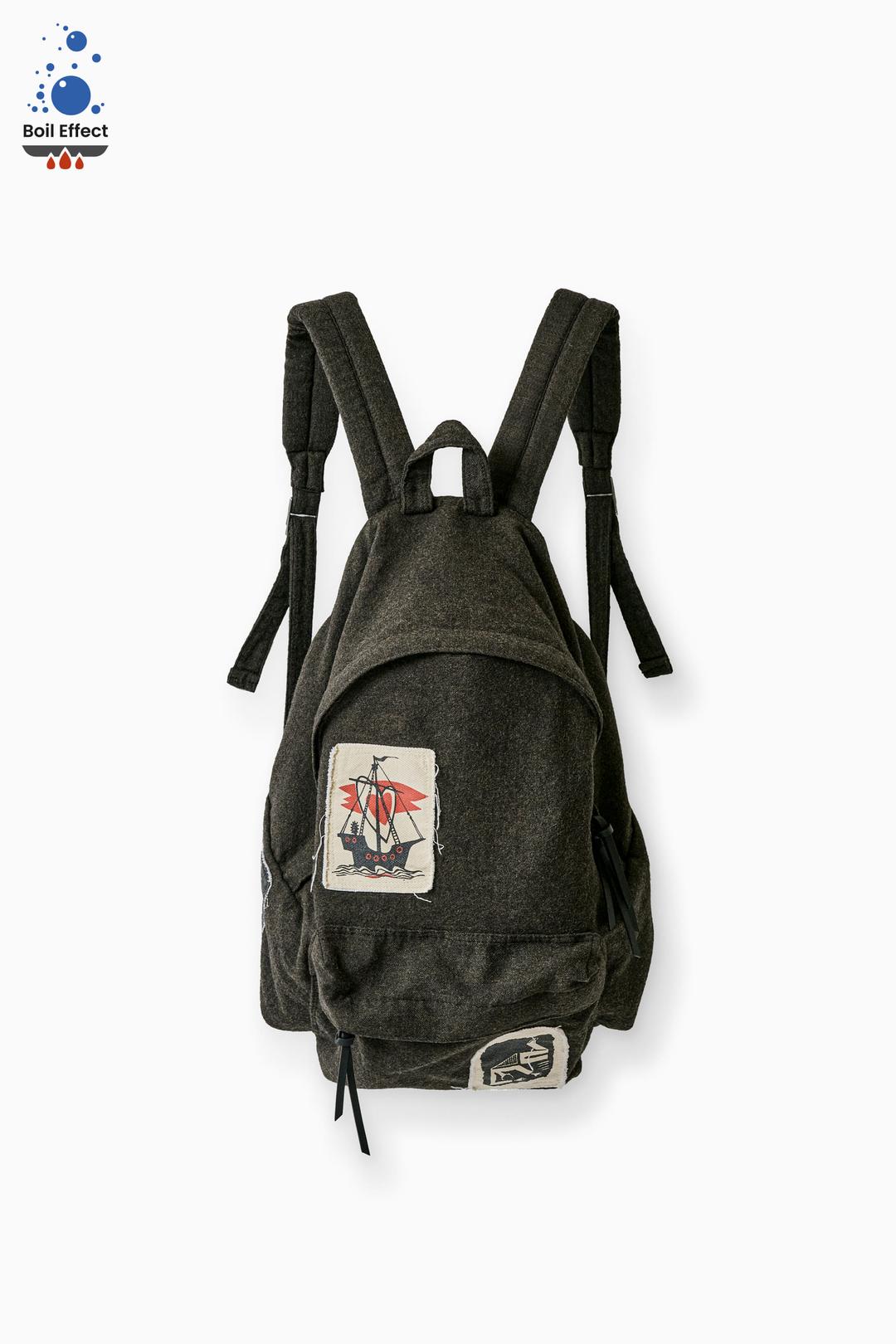 MELANGE  KHAKI VNTG ILLUSTRATION BOILED WOOL BACK PACK V.2