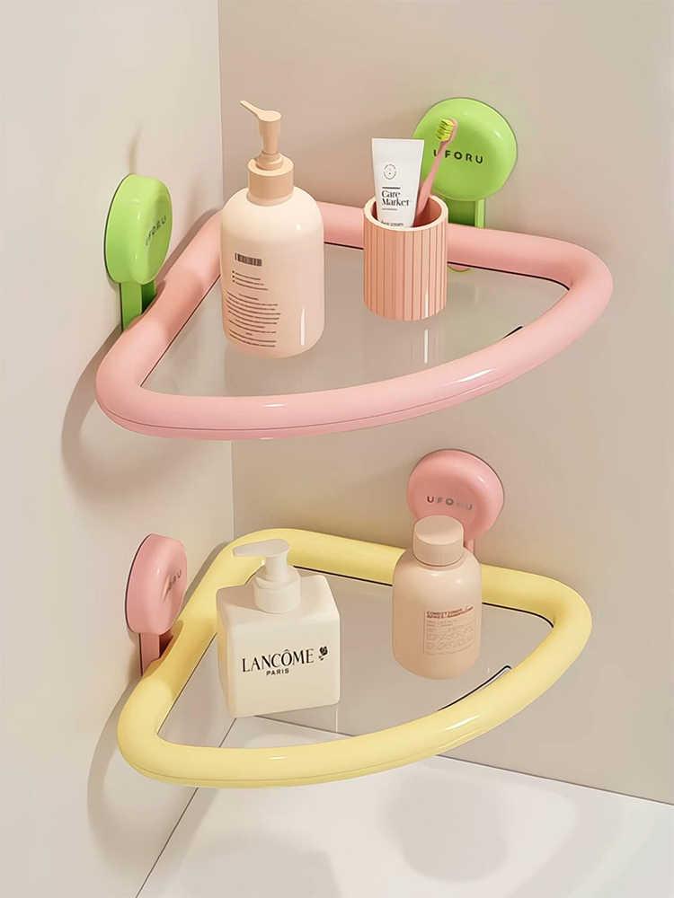 멀티컬러 핑크 수납 무타공 욕실 코너 선반 랙 욕실용품