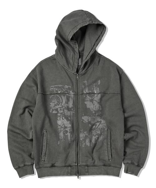 프레스코 피그먼트 후드 집업 블랙 차콜