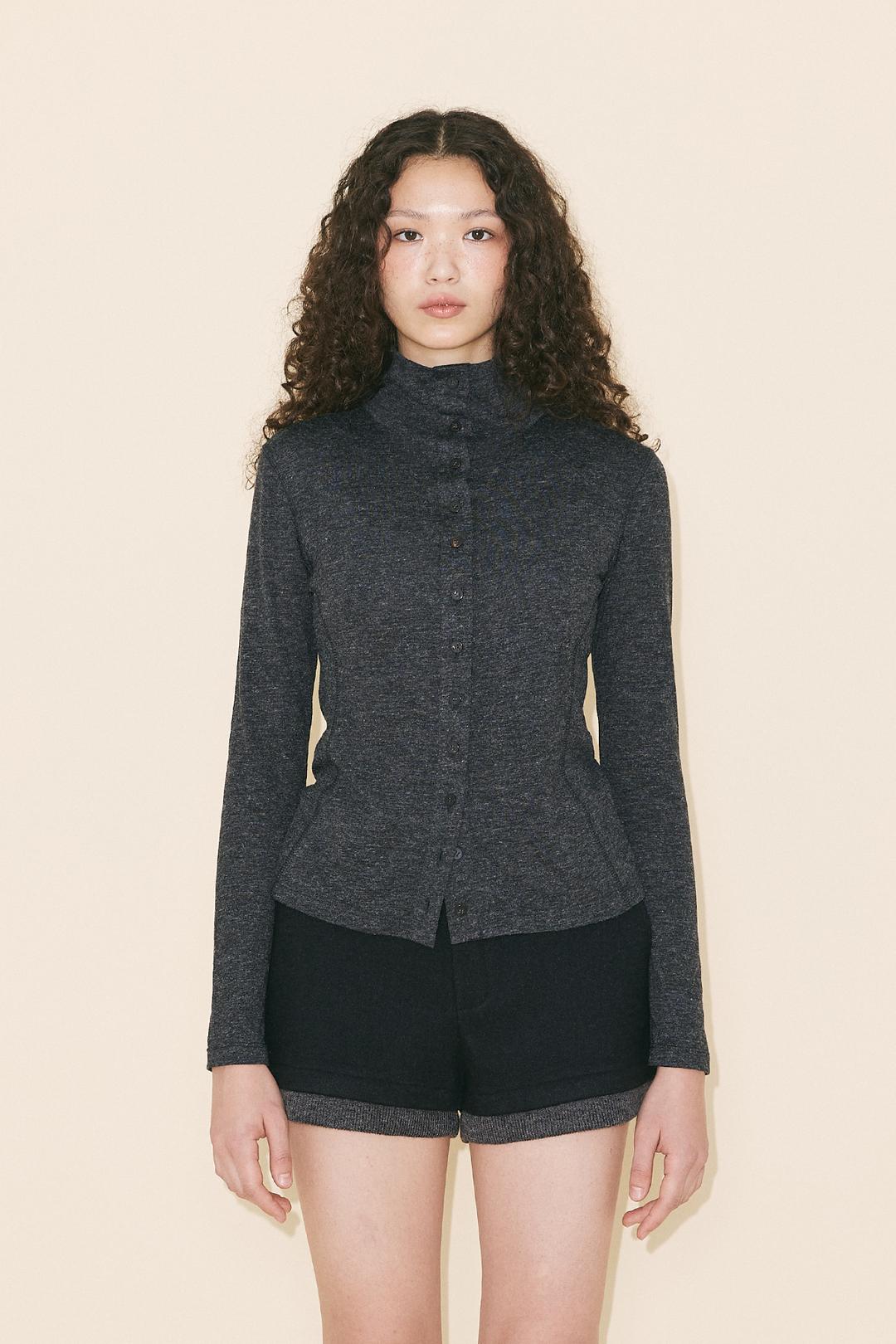 BUTTON REVERSIBLE T-SHIRT - CHARCOAL