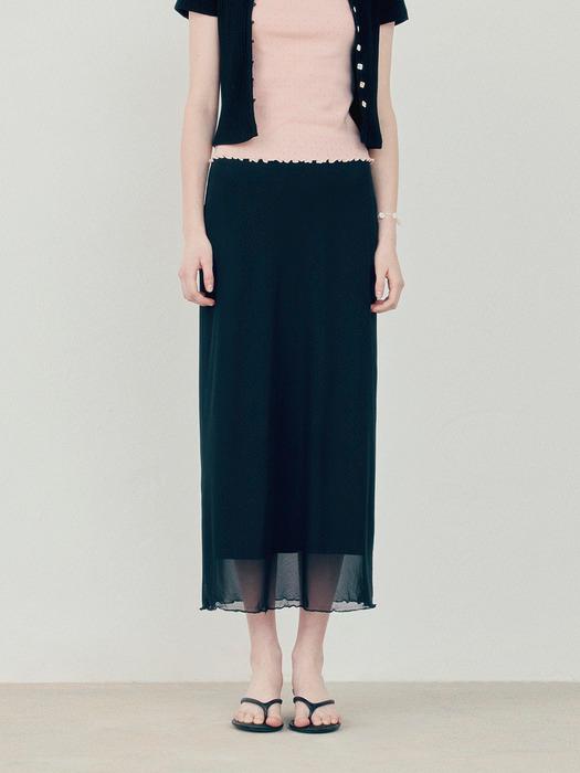 이지 레이어드 맥시 스커트_Black Veil