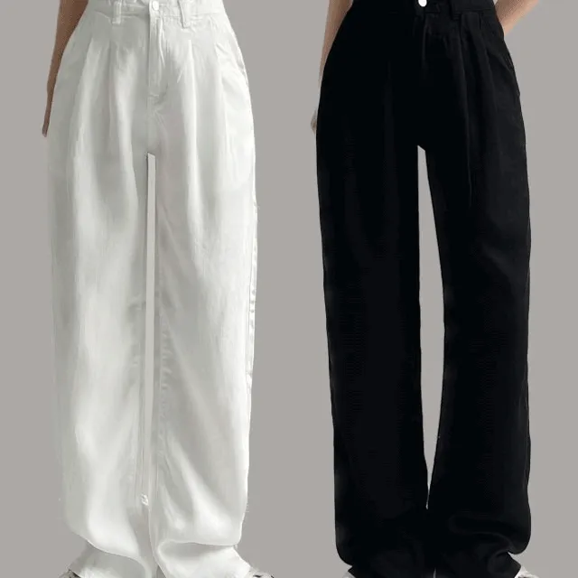 여름💙[140cm~/숏,미디,롱/S-2XL/당일] 제이닝 140/150/160 키작녀추천 하이웨스트 밴딩 쿨 핀턱 와이드 바지 여름 텐셀 와이드팬츠 당일