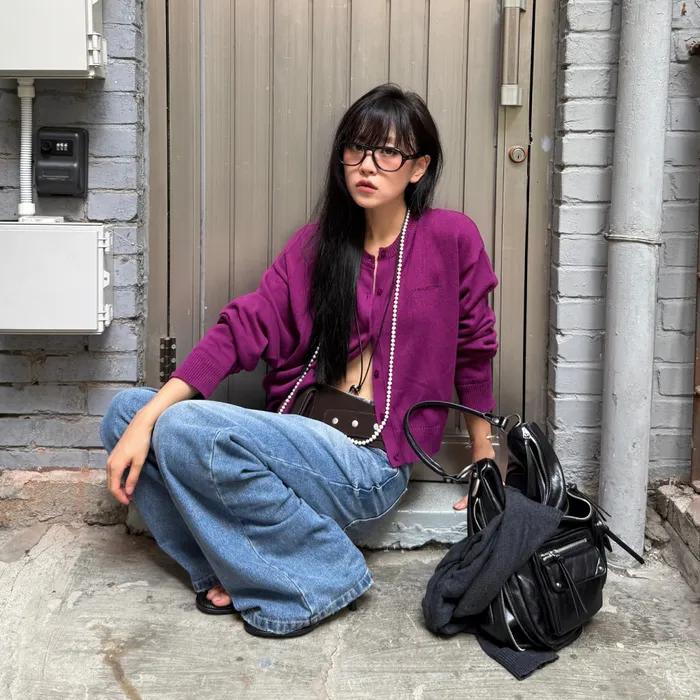 Chouetties by LUCKY CHOUETTE Unbalance Knit Cardigan (purple) LAWCX25200PPX