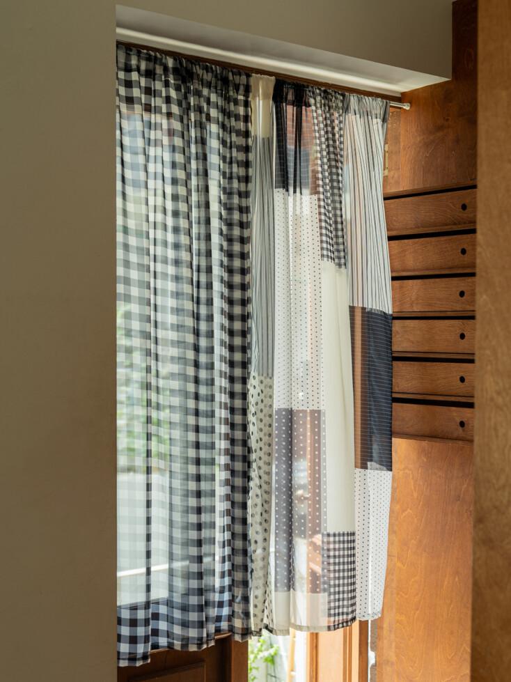 레트로 패턴 쉬폰 방문 가리개 커튼 M