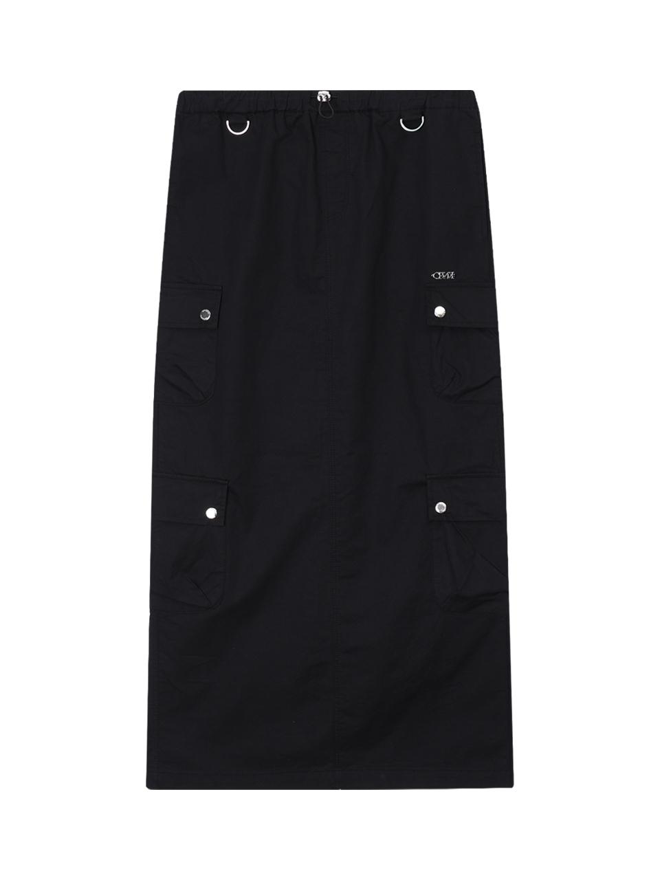 WASHED CARGO MAXI SKIRT_BLACK