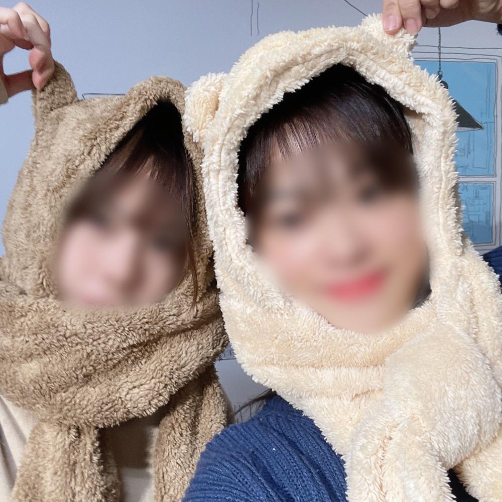 곰돌이머플러 모자목도리 후드머플러