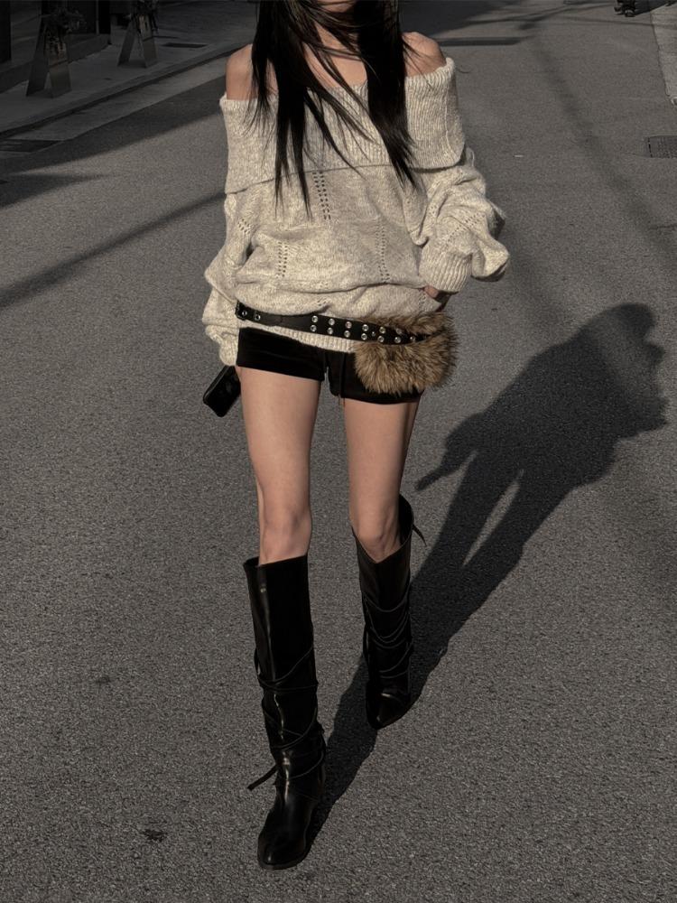 스노우 루즈핏 니트 오프숄더 (2color)