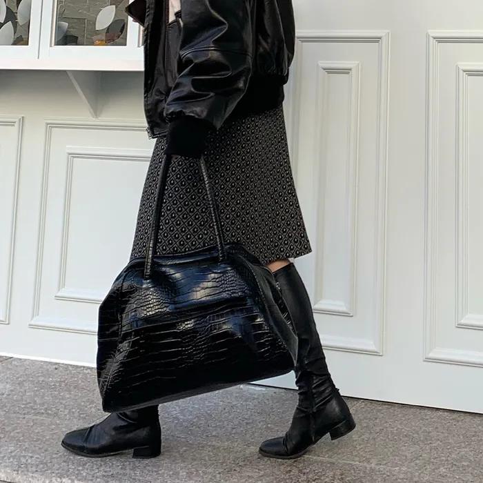 TWO ZIPPER BAG CROC ORIGINAL(BLACK PEPPER)