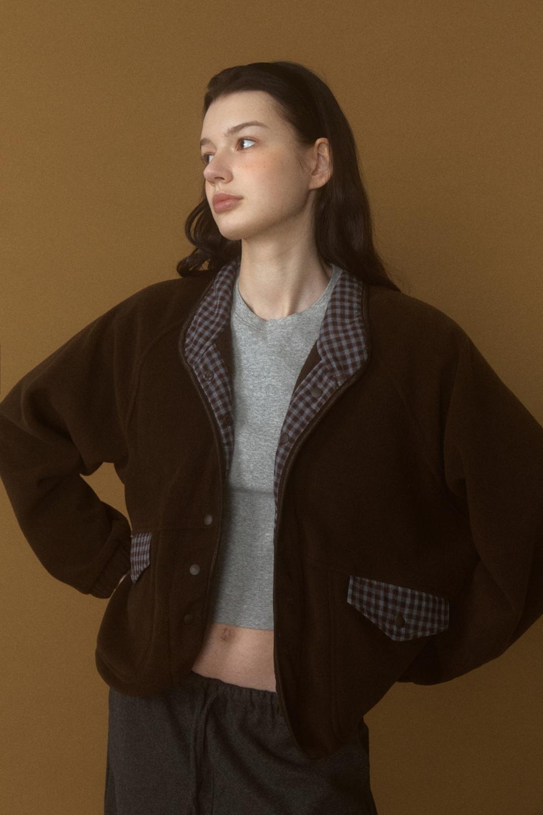 Brun check fleece jacket (brown)