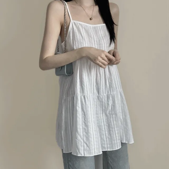 [샤방한 분위기 뿜뿜/꾸안꾸!] 레이어드 뷔스티에 끈나시 레이스 셔링 플레어 민소매 미니원피스 3color