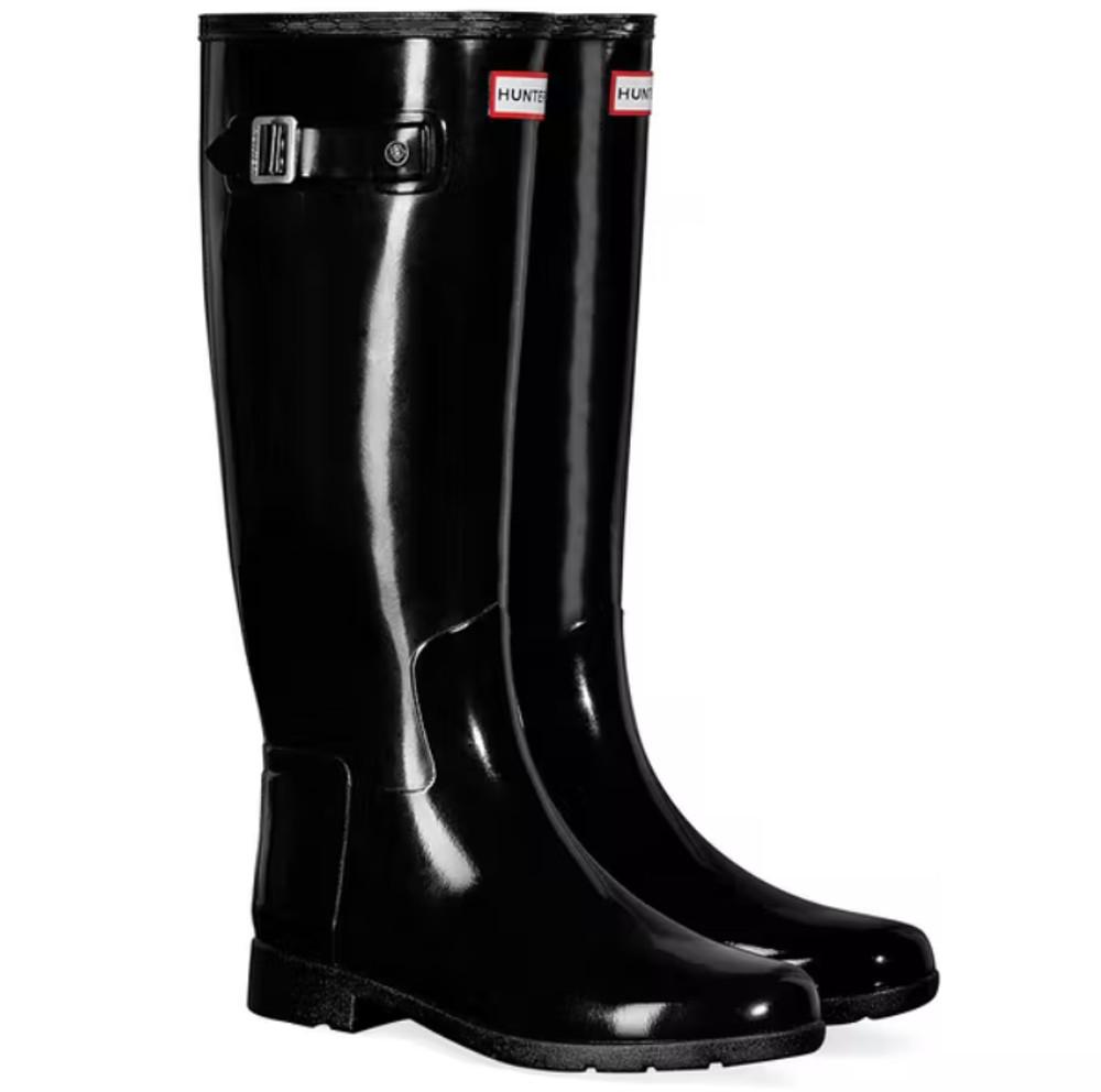 [헌터] 리파인드 슬림 핏 톨 글로스 우먼스 웰링턴 레인부츠- 블랙