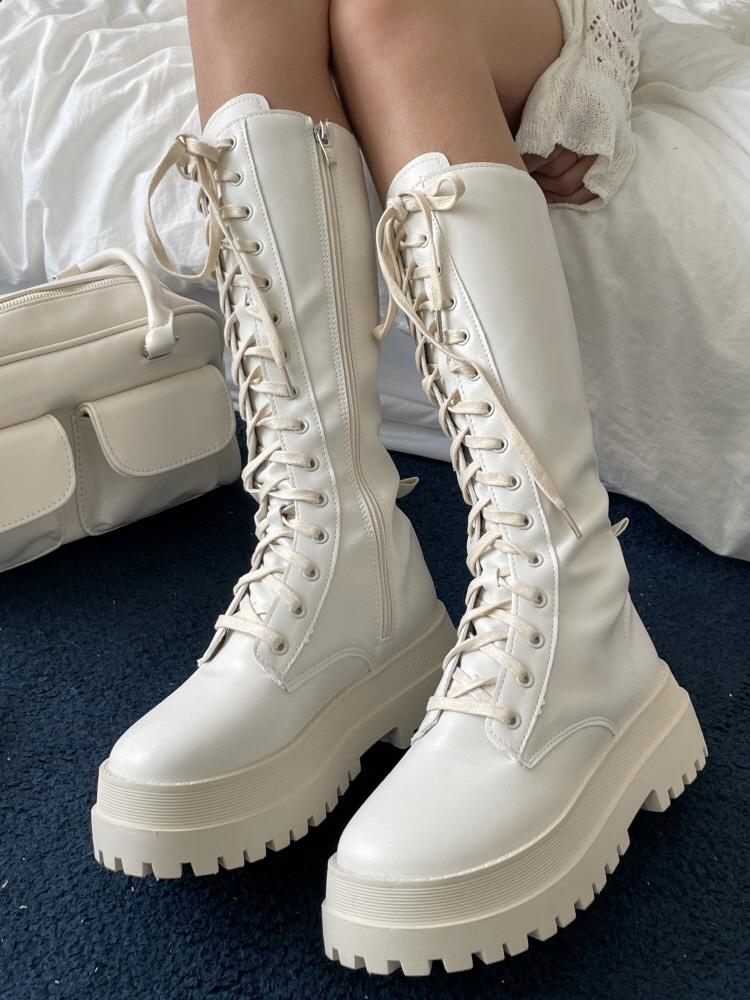 아웃솔 워커 레이스업 롱 부츠(2color)