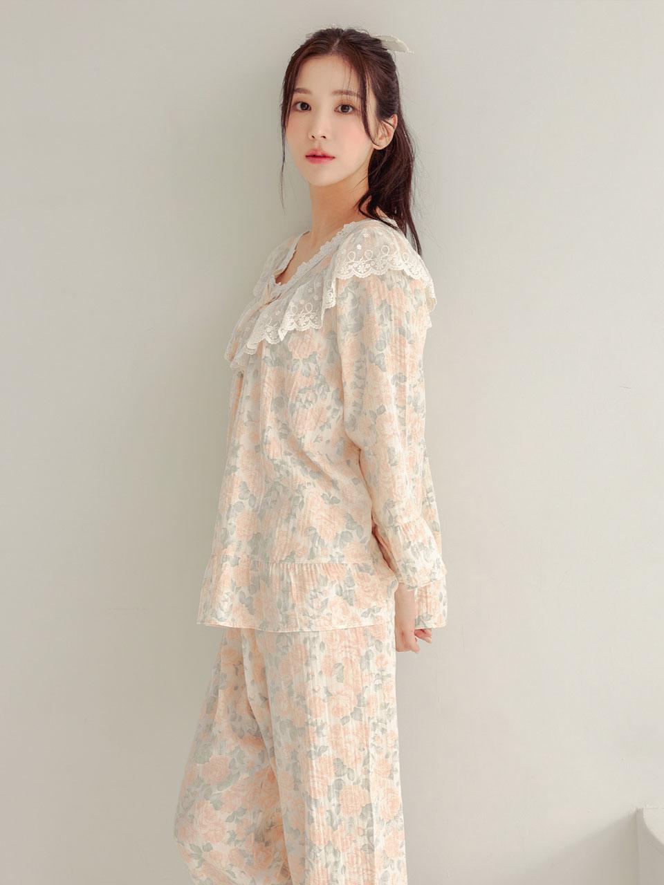 여성 오로즈 요루이중거즈면 브이넥 투피스 잠옷 23-05233