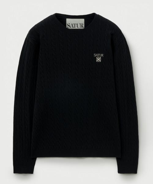 플레인 케이블 크루 넥 니트 블랙