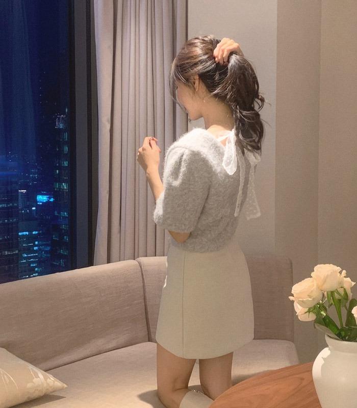 에브리모닝 [🤍연말룩/하객룩/블라우스] 루루 부클 리본 반팔 블라우스