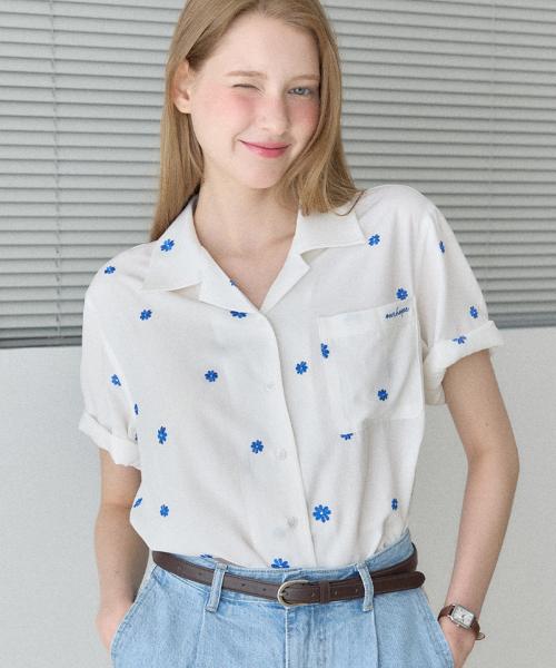 마가렛 엠브로더리 린넨 셔츠 - 화이트