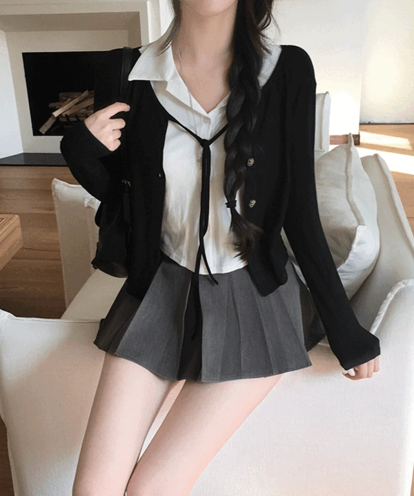 [ 셔츠일체형🖤 ] 에이나 레이어드 크롭 셔츠 가디건