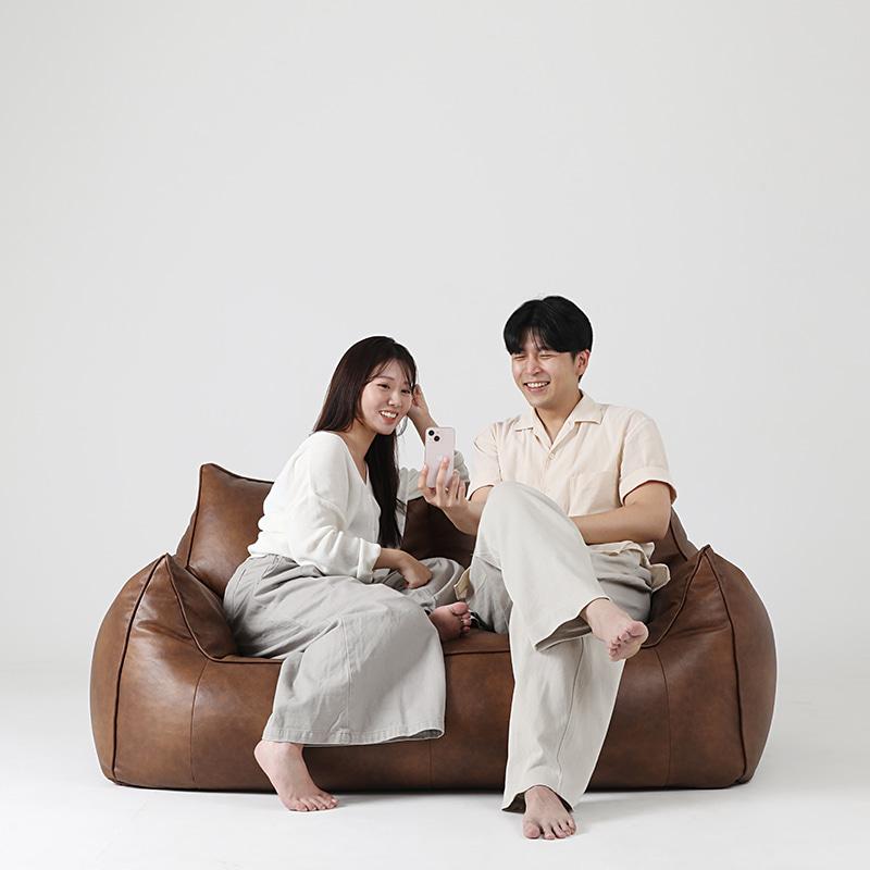 [반가워요] 톰 소프트 기능성 가죽 2인용 빈백 소파