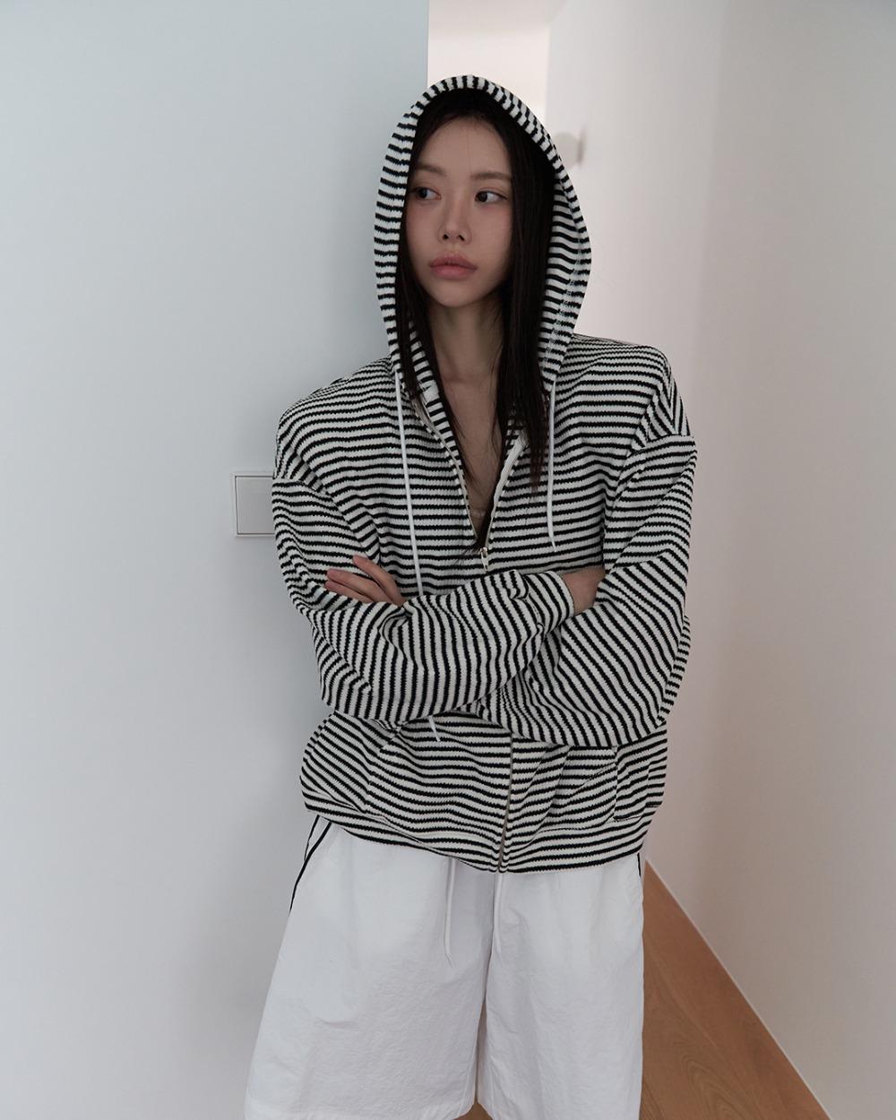 25SS twin hoodie stripe zip-up