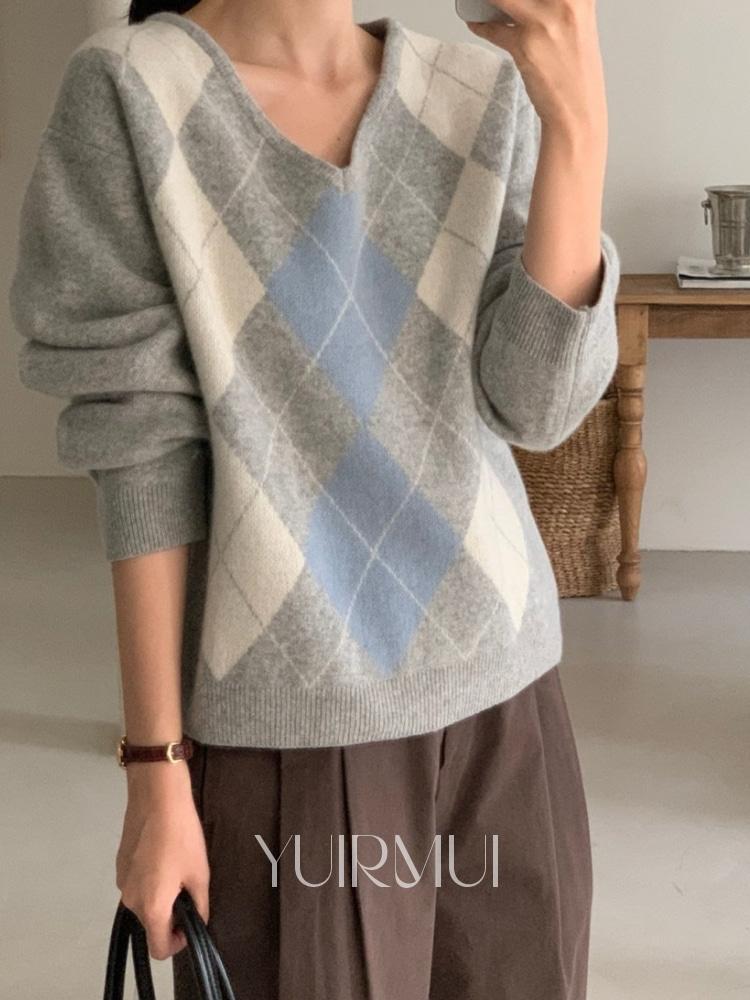 vergamot 베르가못 아가일 울100 브이넥 니트 3color