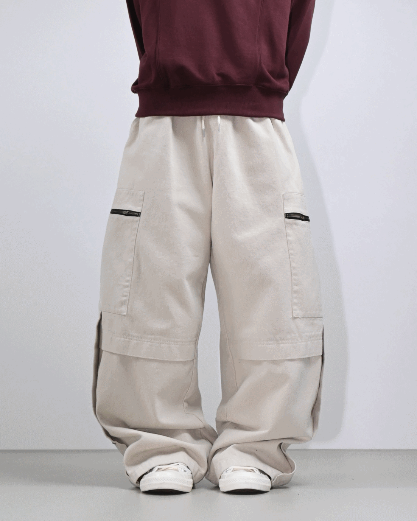 peach balloon zipper cargo pants