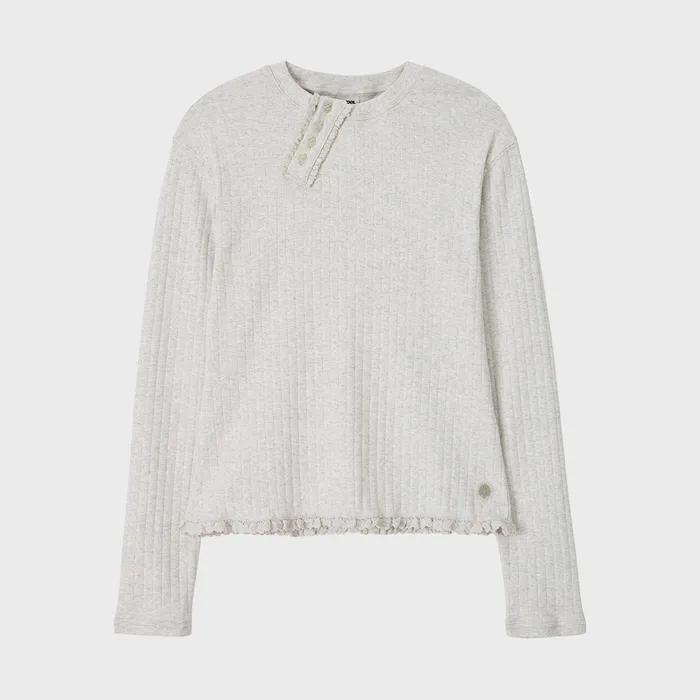 DD diagonal henley neck long sleeve (LIGHT GREY)