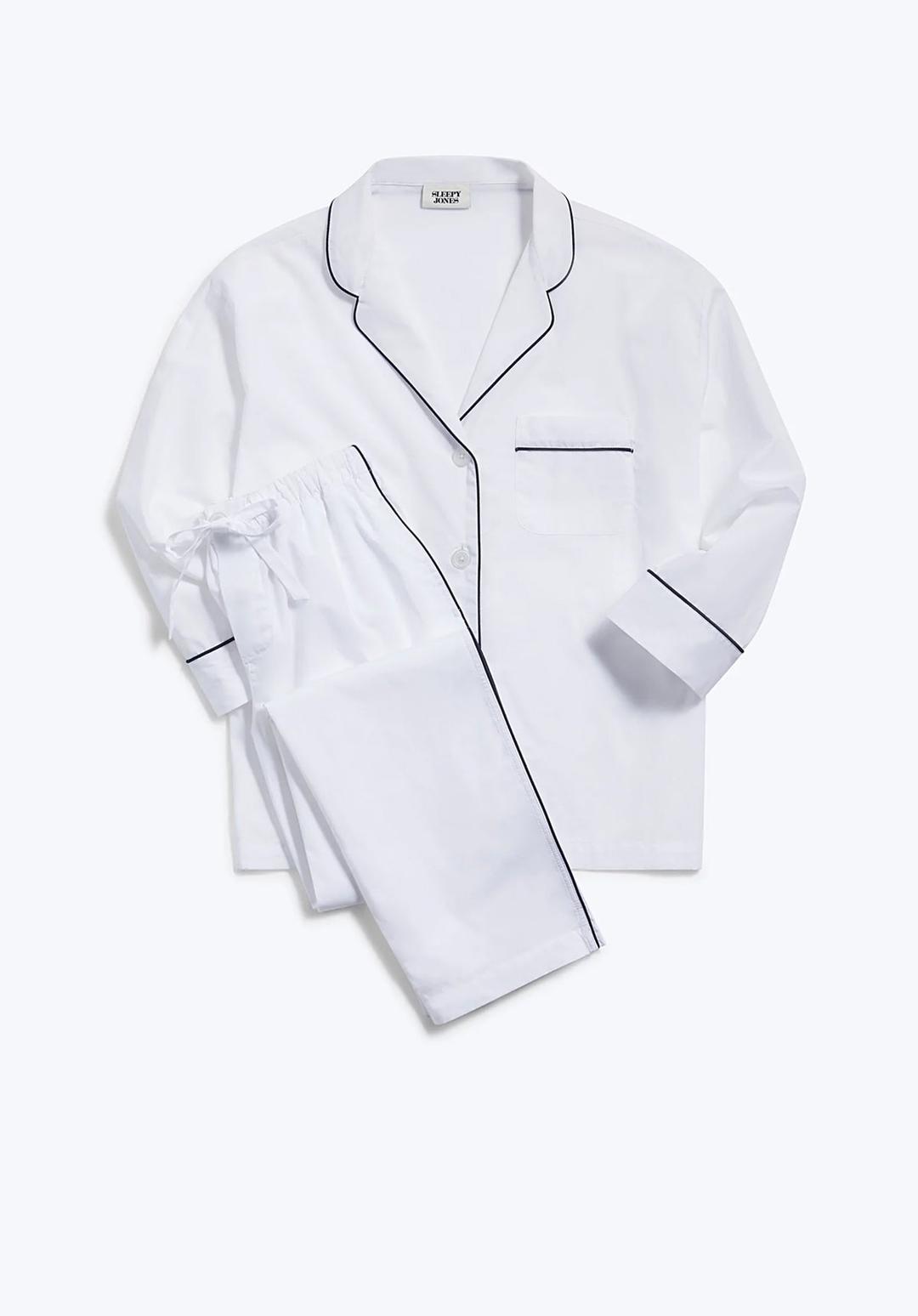 Marina Pajama Set in White Poplin - White Poplin / XXS