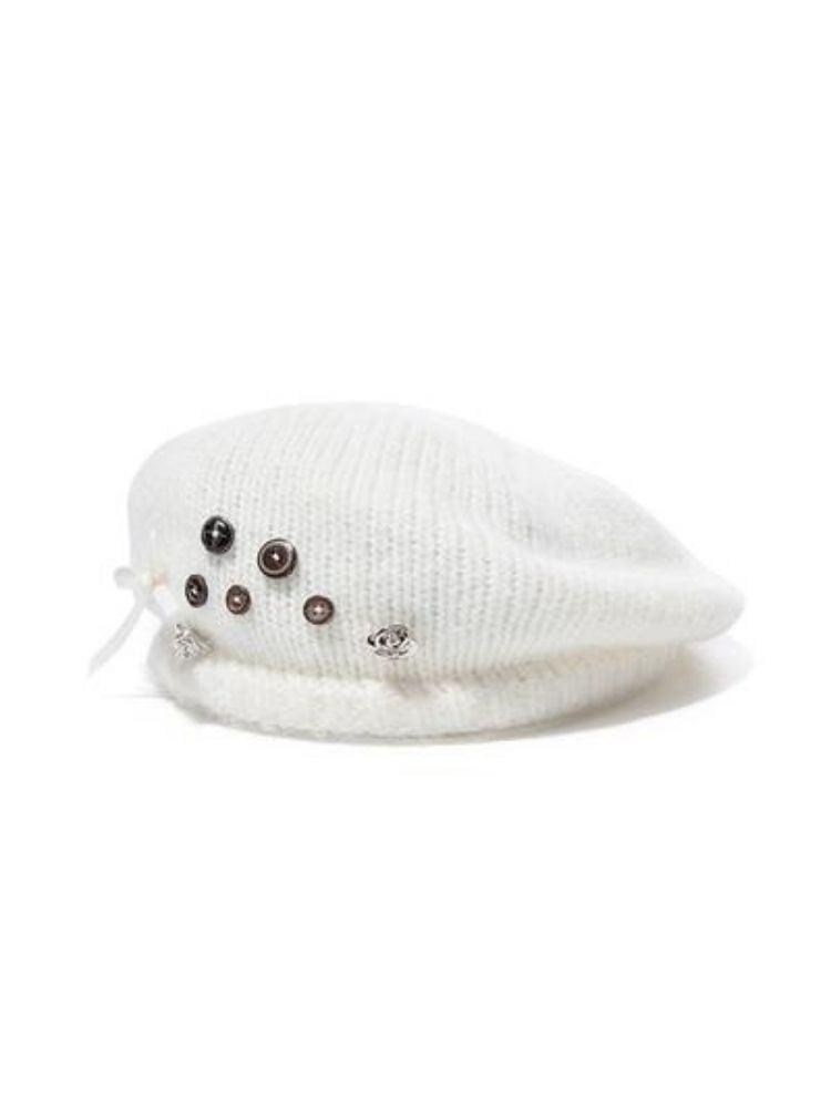 knitted beret handmade buttons【s0000003626】